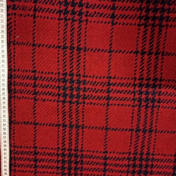 Tela de lana sintética cuadros rojos y negros