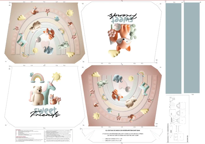 Kit bolsa [tote bag] REVERSIBLE modelo SWEET FRIENDS - Imagen 2