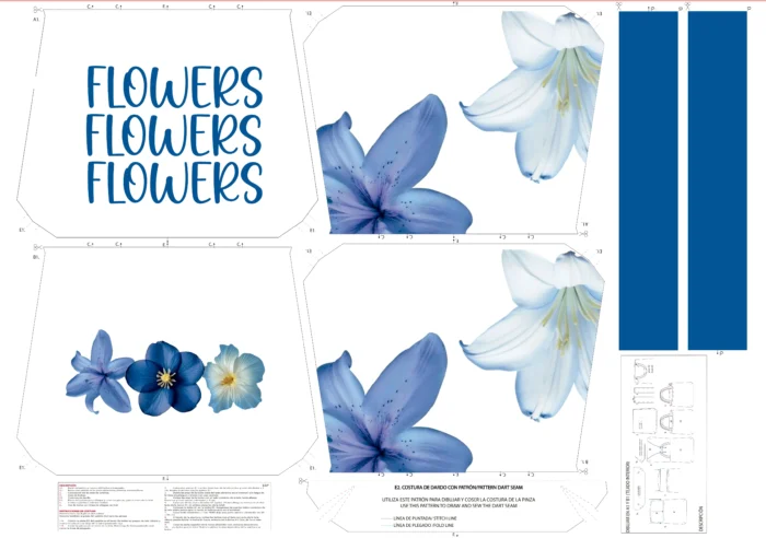 Kit bolsa [tote bag] REVERSIBLE modelo FLORES AZULES - Imagen 2
