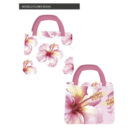Kit bolsa [tote bag] REVERSIBLE modelo FLORES ROSAS