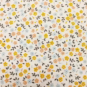 Tela Popelin Estampado Flor Azul/Mostaza 100% Algodón