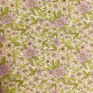 Tela Popelin Estampado Flor Verde/Lila 100% Algodón